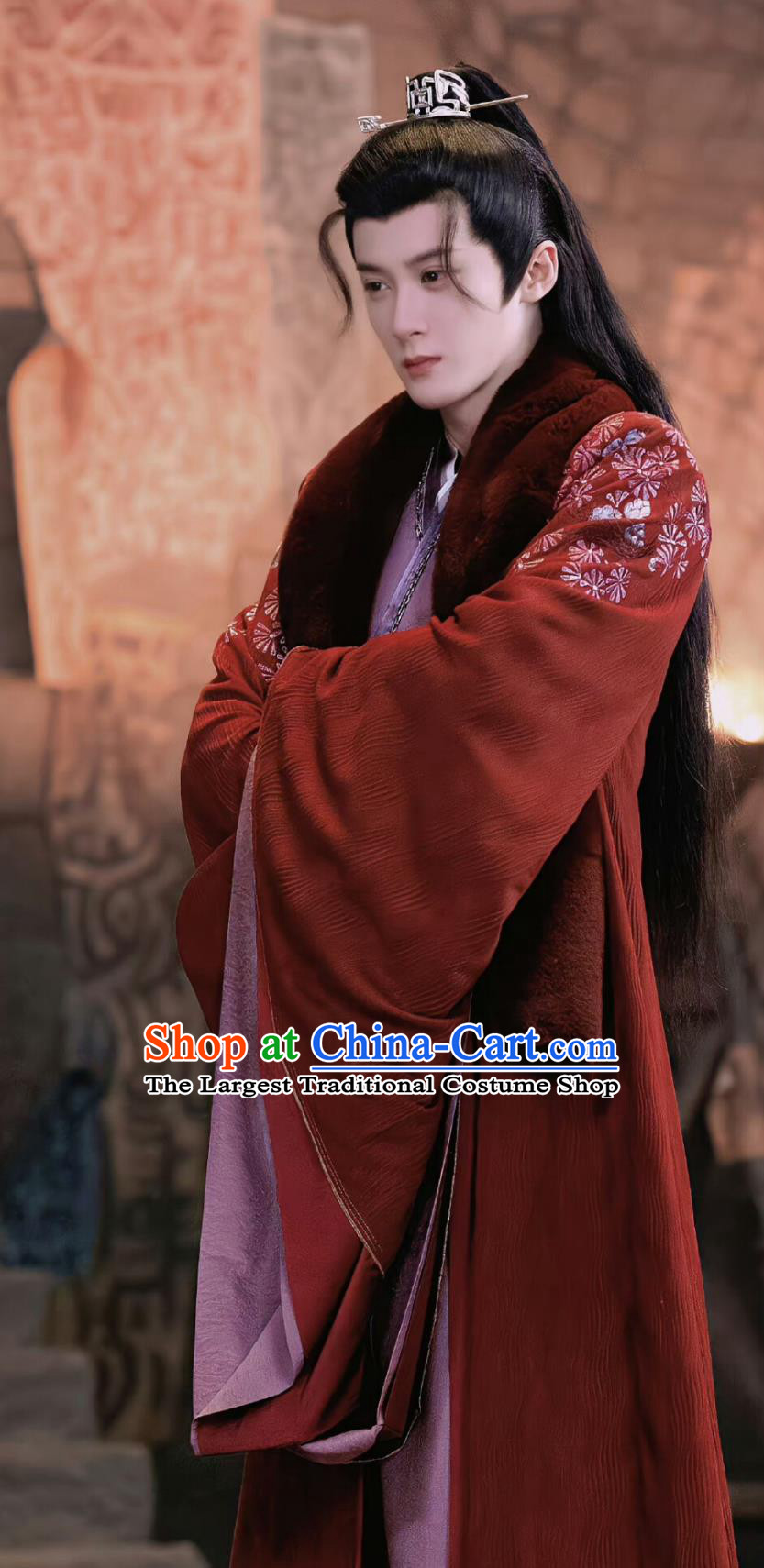 Ancient China Noble Childe Clothing Traditional Chinese Winter Hanfu TV Drama Lost You Forever Warrior Fangfeng Bei Red Costume