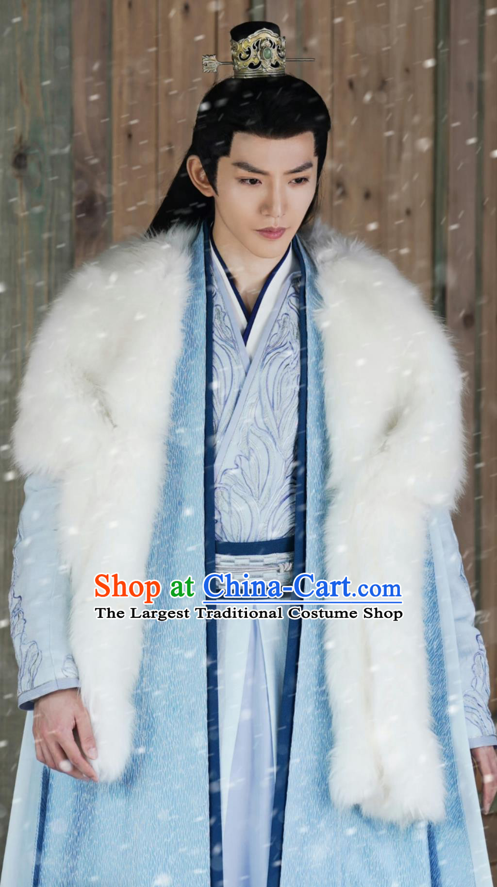 Ancient China Noble Childe Clothing Traditional Chinese Blue Winter Hanfu TV Series Drama Lost You Forever Fox Patriarch Tushan Jing Costume