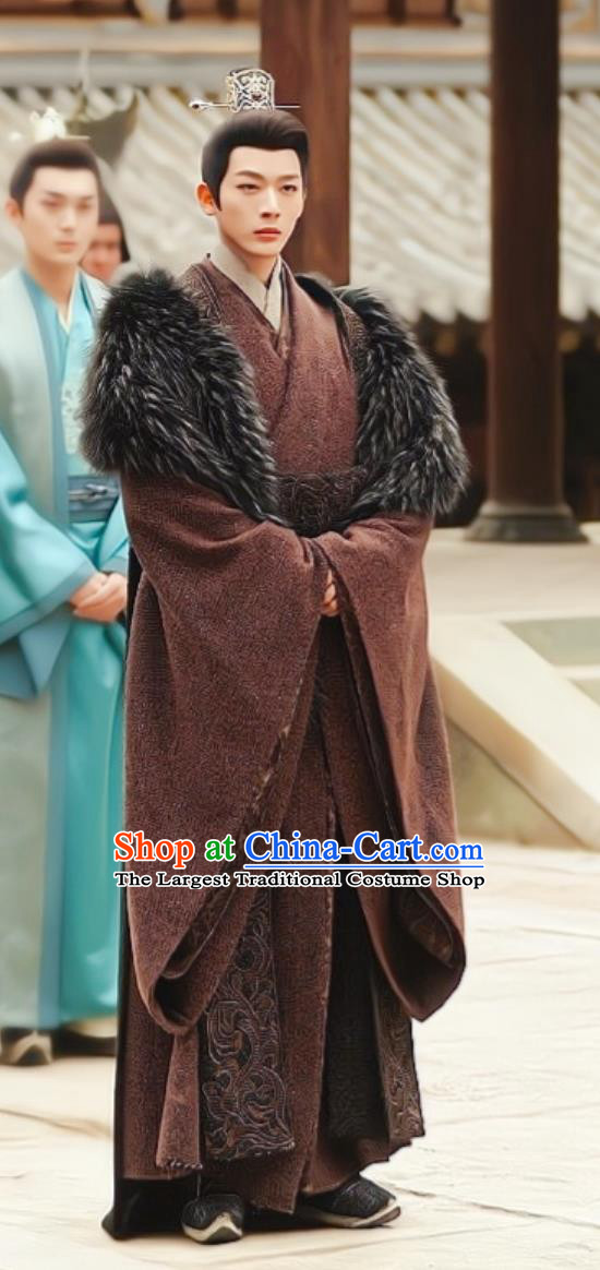 Ancient China Royal King Clothing Traditional Chinese Blue Winter Hanfu TV Series Drama Lost You Forever Emperor Xiyan Cang Xuan Costume