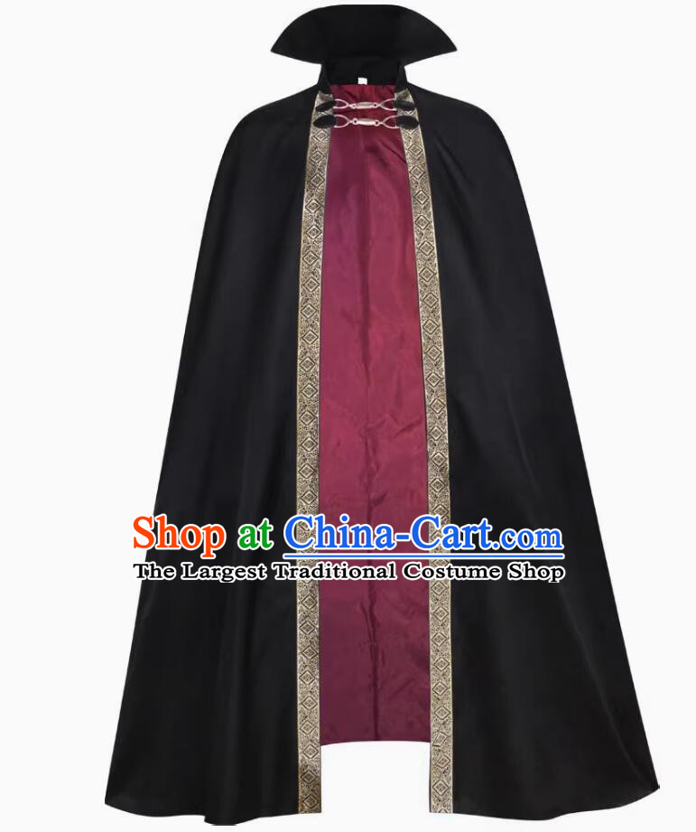 Top Medieval Europe Winter Costume Handmade Black Woolen Cape Gothic Cloak