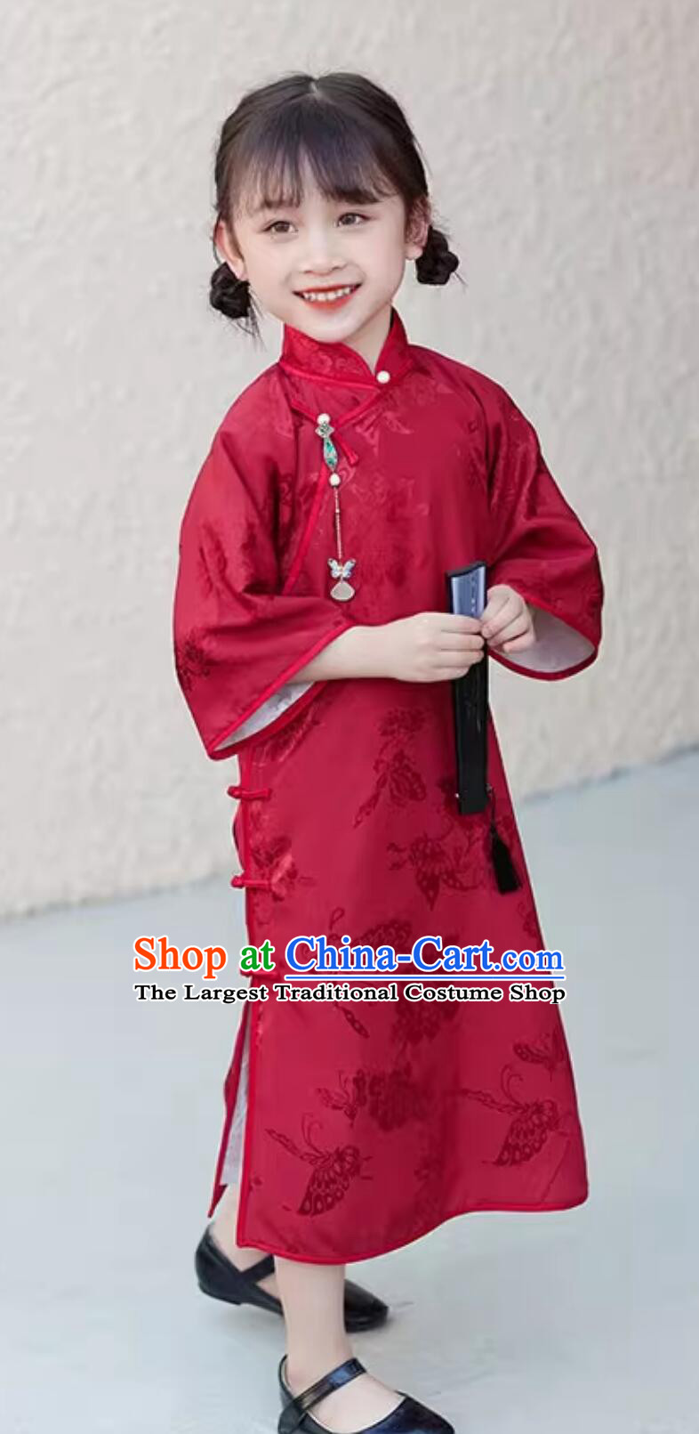 China Children Qipao Red Cheongsam Classical Dress Traditional Chinese Clothing