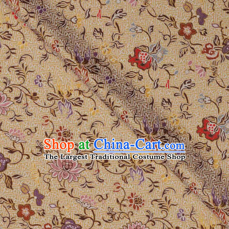 Buddhism Swastika Pattern Cloth Traditional Chinese Fabric Classical Qipao Yellow Brocade