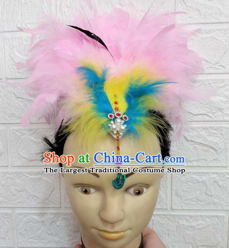 Pink Dance Headdress Feather Headdress Performance Headdress Classical Dance Headdress Chinese Yangko Headdress