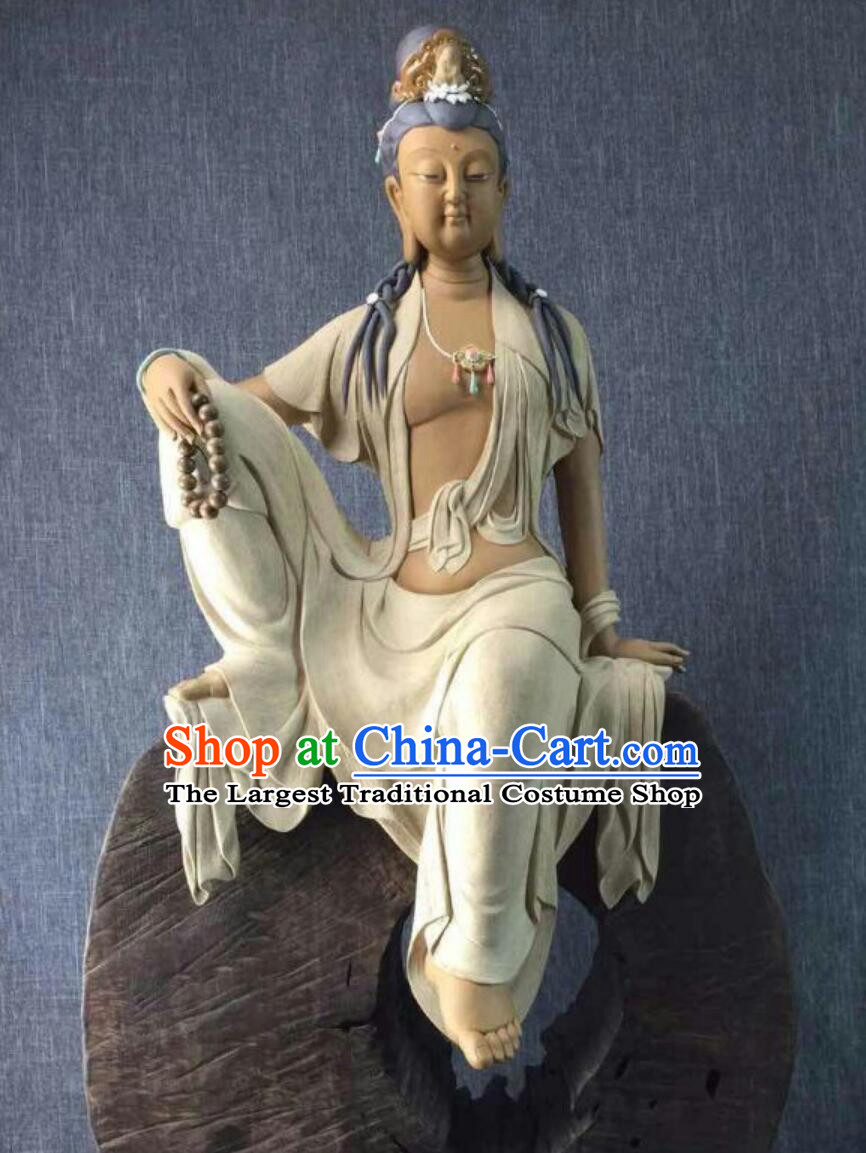 Chinese Guan Yin Statue Handmade Shiwan Ceramic Sculpture Bodhisattva Figurine