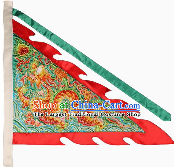 13 Inch Green Taoist Supplies Xuantian God Order Flag Embroidered Dragon Triangle Flag Guandi Order Flag Double Sided Embroidery Five Square Flag