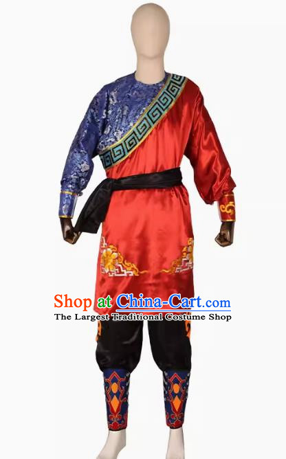 Dark Red Puning Yingge Team Costumes Civil And Military Sleeves Armed Color Matching Men Suits Chaoshan Martial Arts Performance Costumes Character Parade