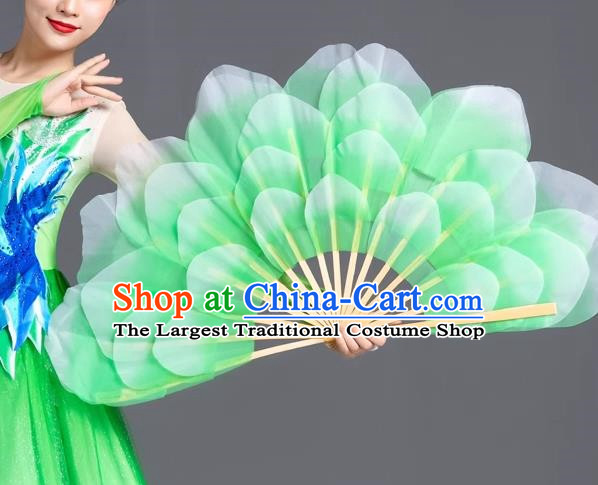 Green Dance Fan Opening Dance Peony Flower Double Sided Large Petals Dance Square Yangko Props Stage Performance Fan