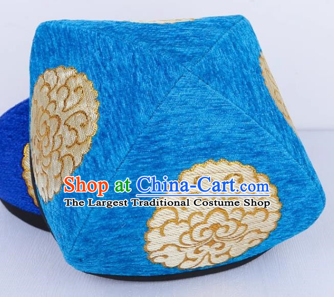 Blue China Xinjiang Dance Embroidered Flower Hat Men And Women Dance Hat Uyghur Stage Performance Four Corner Hat
