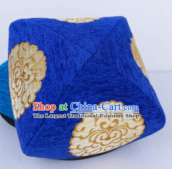 Royal Blue Chinese Xinjiang Dance Embroidered Flower Hat For Men And Women Uyghur Stage Performance Four Cornered Hat