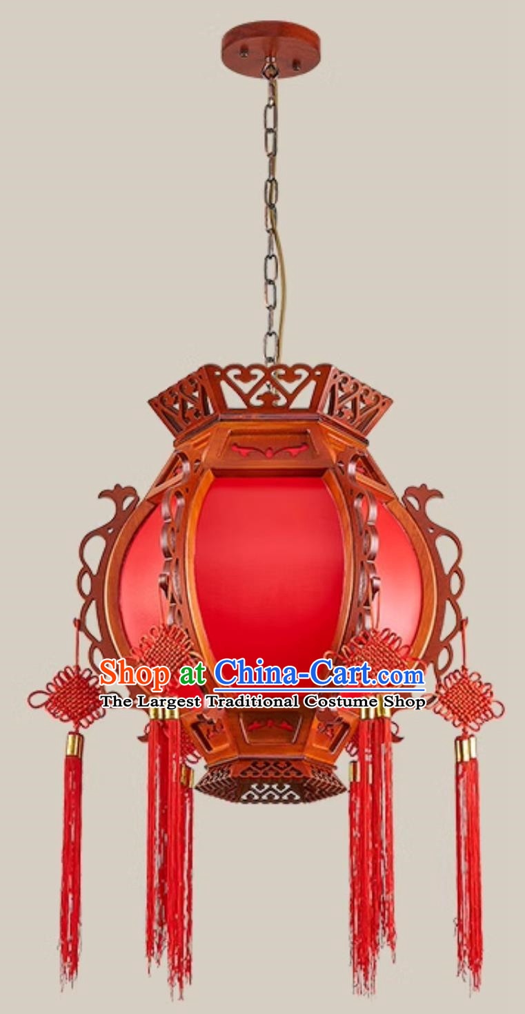 Diameter Chinese Lantern Classical Palace Lantern Red Festive Housewarming Balcony Light Solid Wood Corridor Aisle Courtyard Door Chandelier