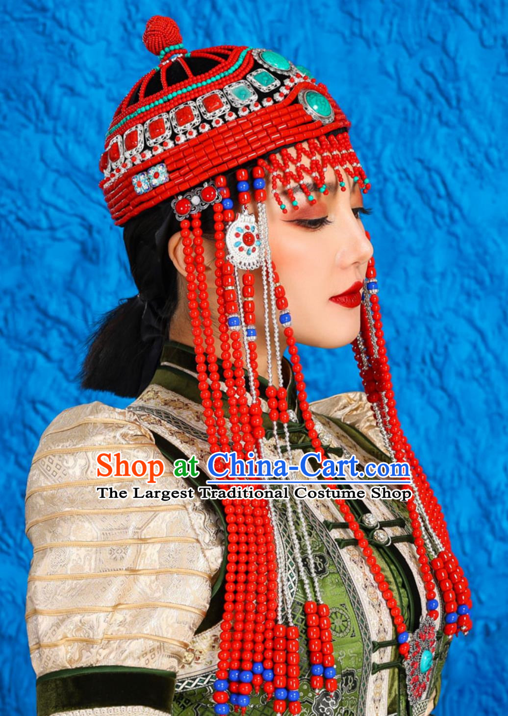 Mongolian Headdress Female Minority Dance Performance Accessories Exotic Hat Forehead Ornament Urad Wedding