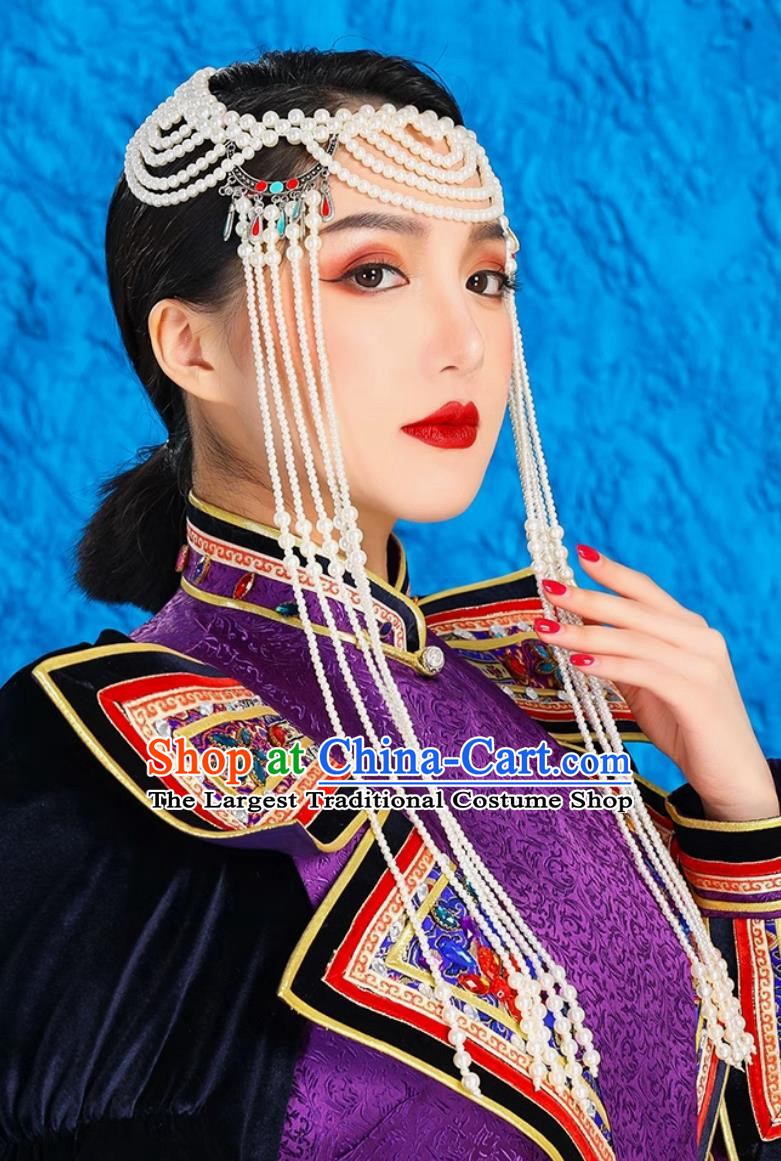 White Beaded Handmade Tassel Headdress For Girls Ethnic Wedding Performance Dance Photography Photo Hair Accessories