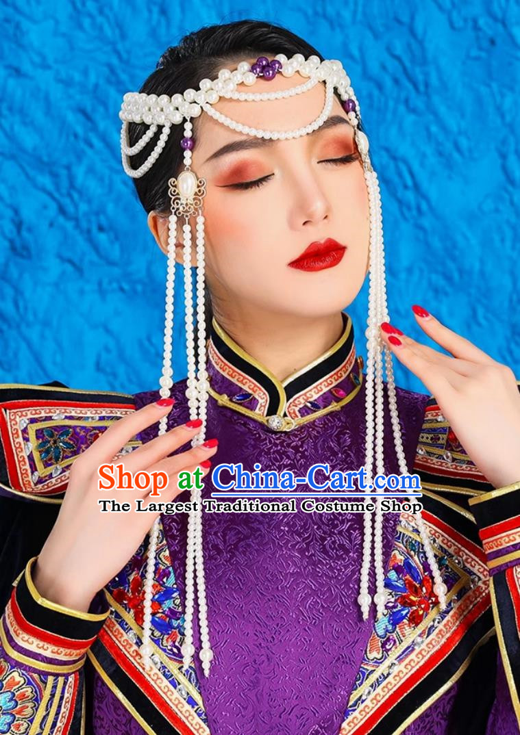White Beaded Handmade Tassel Headdress For Girls Ethnic Wedding Performance Dance Photography Photo Hair Accessories