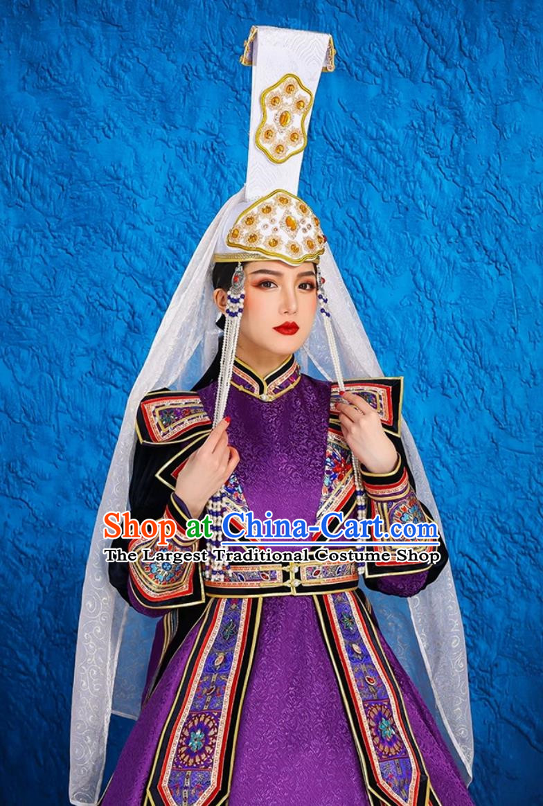 Mongolian Lady Bride Wedding White Wedding Dress Headdress Hat Ethnic Wedding Performance Hat