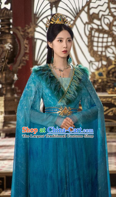 Chinese Ancient Royal Princess Clothing TV Series The Last Immortal Peacock Fairy Hua Shu Blue Dresses