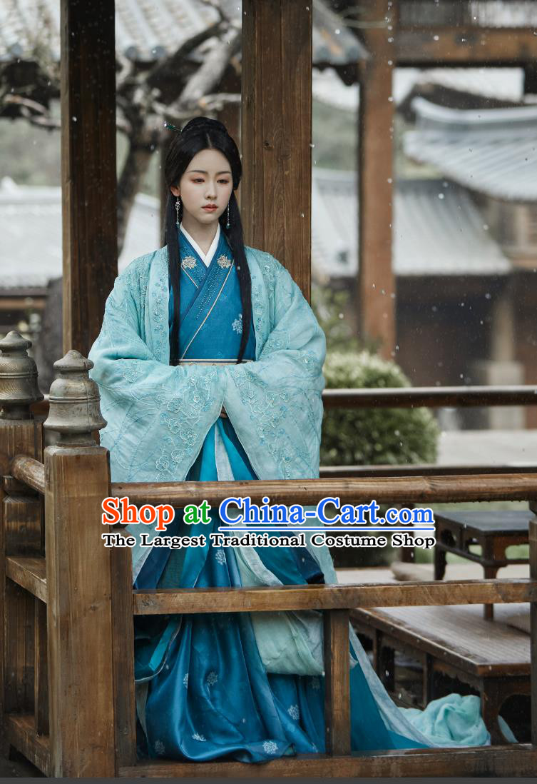 China TV Drama My Journey To You Madam Lan Costumes Ancient Noble Woman Blue Dresses