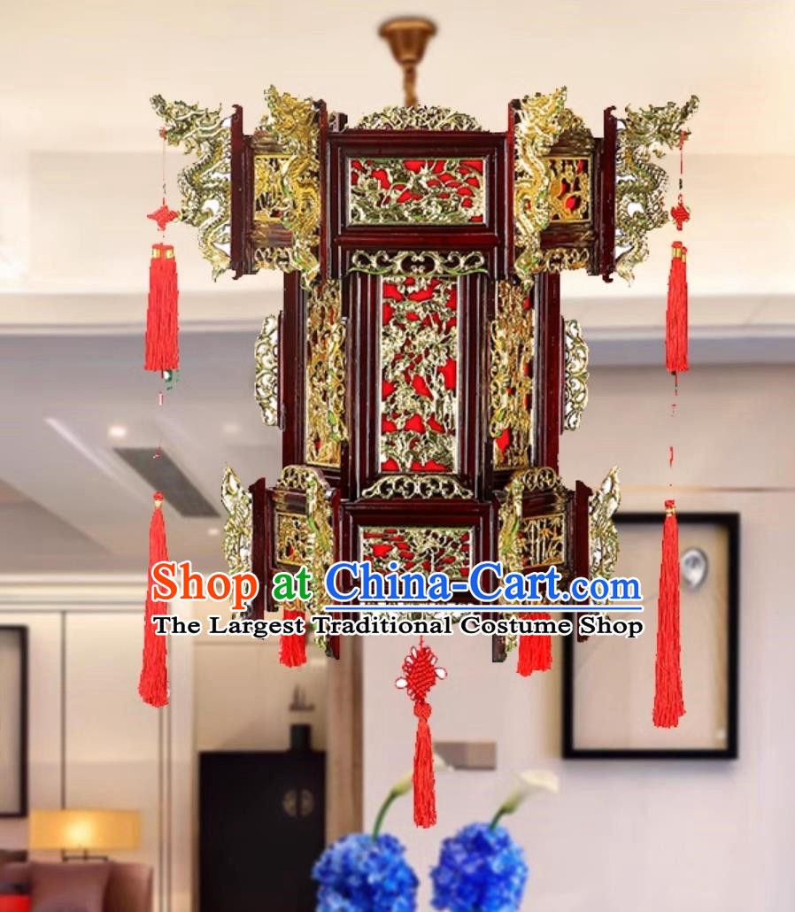 80cm Antique Eight Immortals New Year Hexagonal Palace Lantern Tea House Entrance Hotel Temple Ancestral Hall Solid Wood Lantern Retro Palace