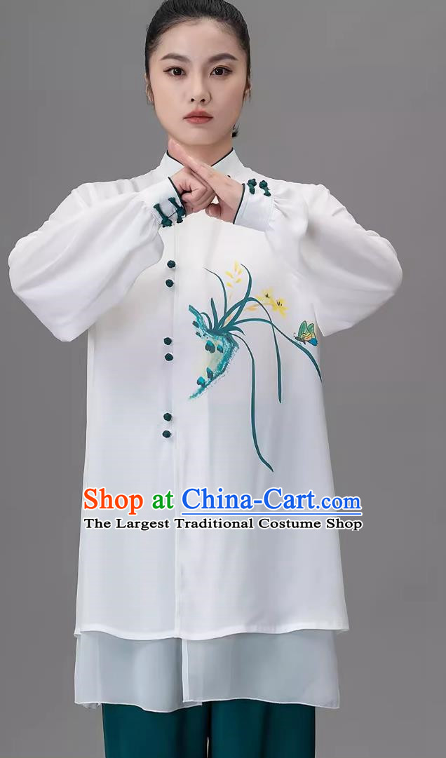 Painted Orchid Hand Painted Tai Chi Suit Practice Performance Suit Qigong Martial Arts Suit