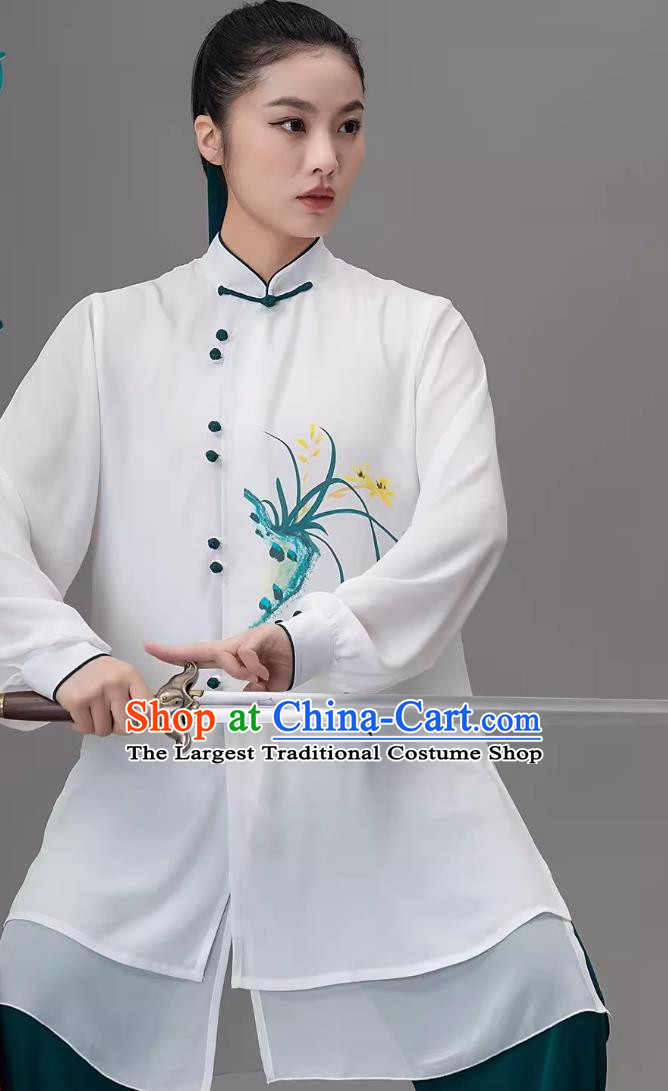 Painted Orchid Hand Painted Tai Chi Suit Practice Performance Suit Qigong Martial Arts Suit