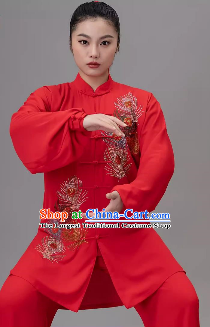 Big Red Hot Diamond Tai Chi Suit Competition Suit Tai Chi Chinese Style