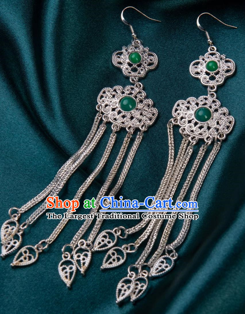 Tibetan Jewelry Earrings Silver Jewelry Long Tassel Earrings Mongolian Minority Style Performance Accessories