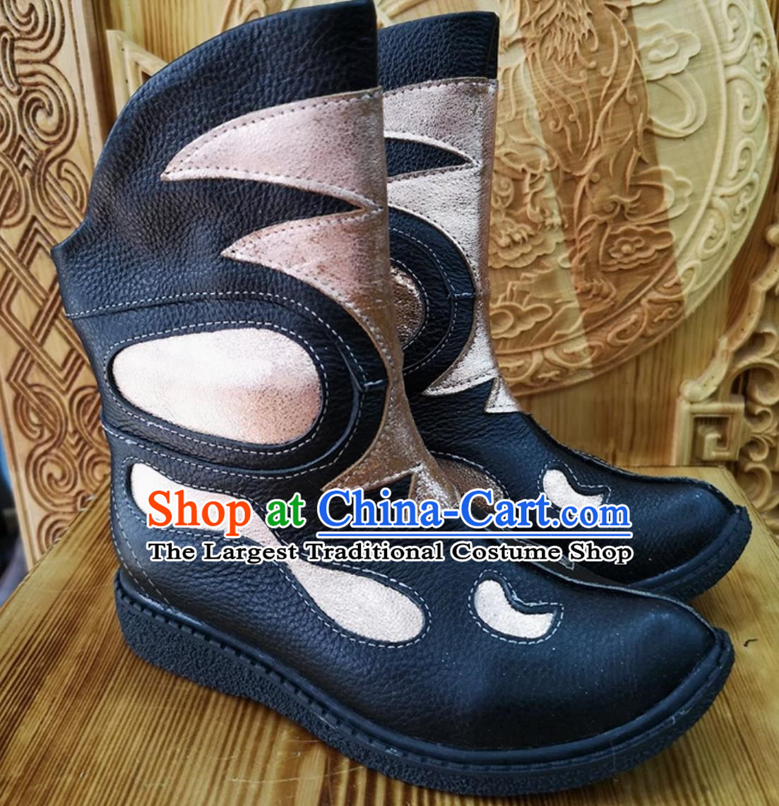 Black Children Mongolian Boots Autumn And Winter Ethnic Style Leather Boots Genuine Leather Martin Boots Knight Boots Dance Performance Boots