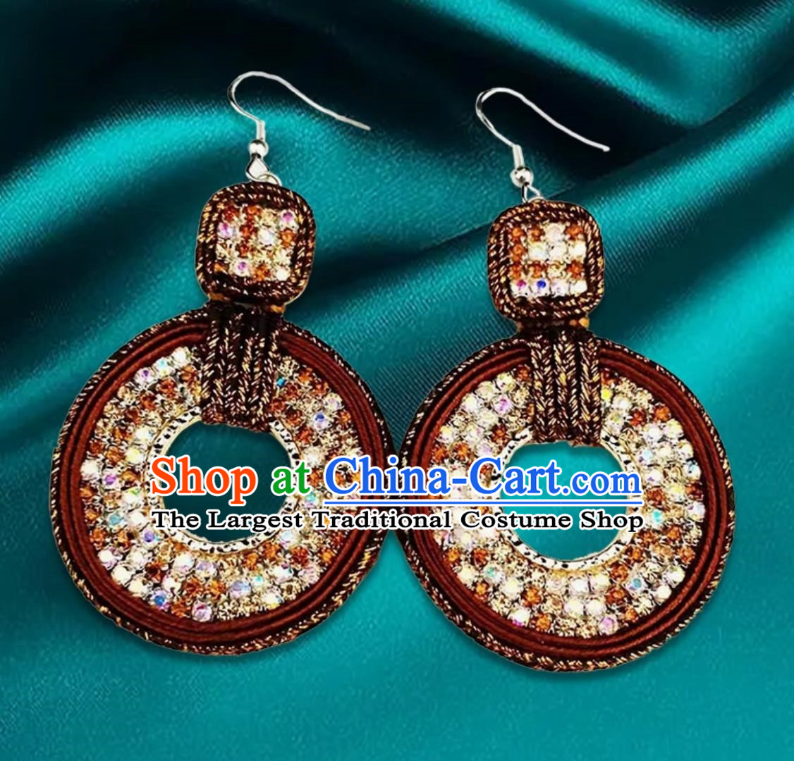 Maroon Mongolian Fashion Geometric Diamond Ethnic Style Earrings Women Earrings Exotic Style Ear Clips