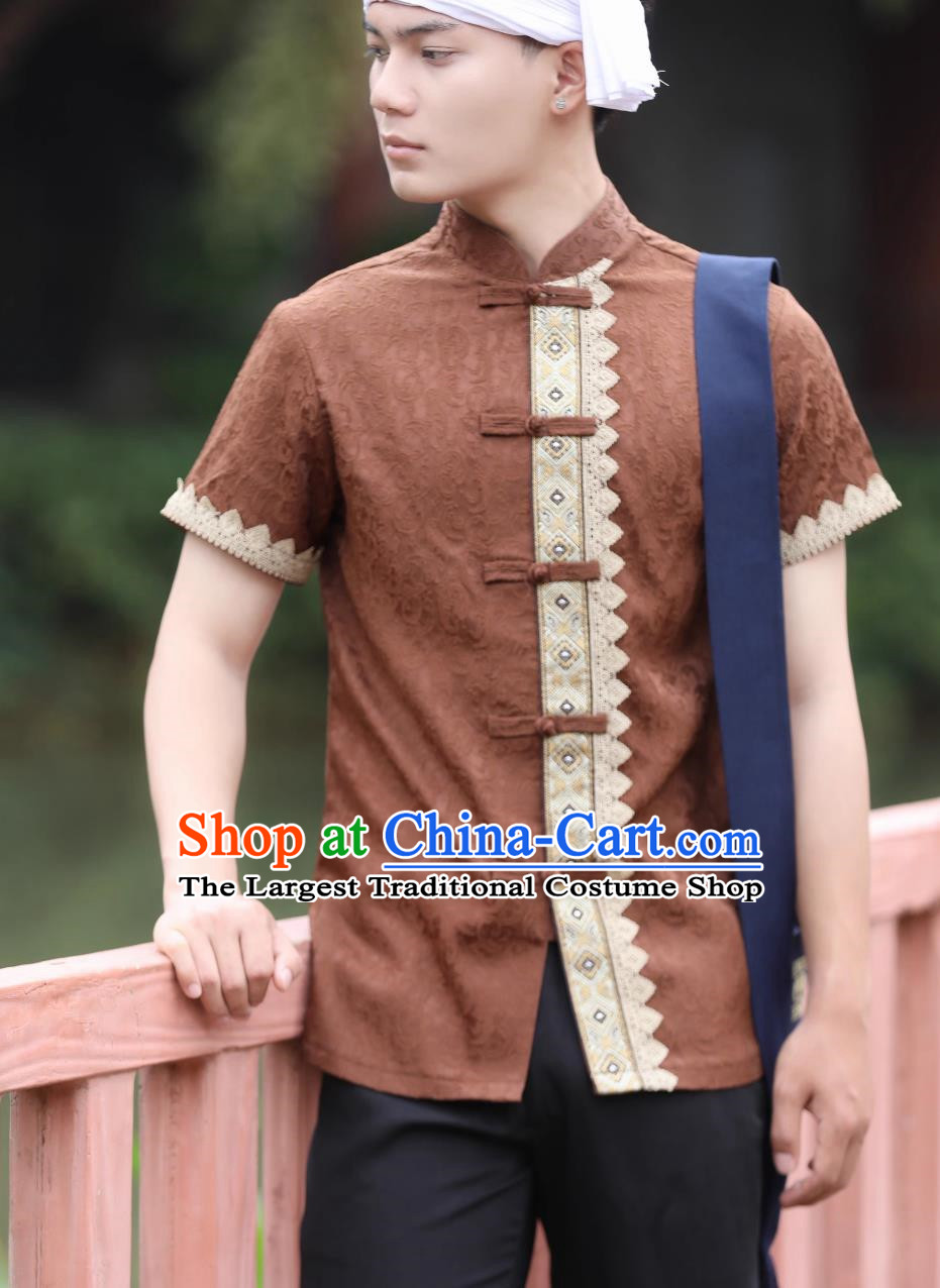 Dai Traditional Men Top Spring And Summer Short Sleeved Daily Brown Shirt