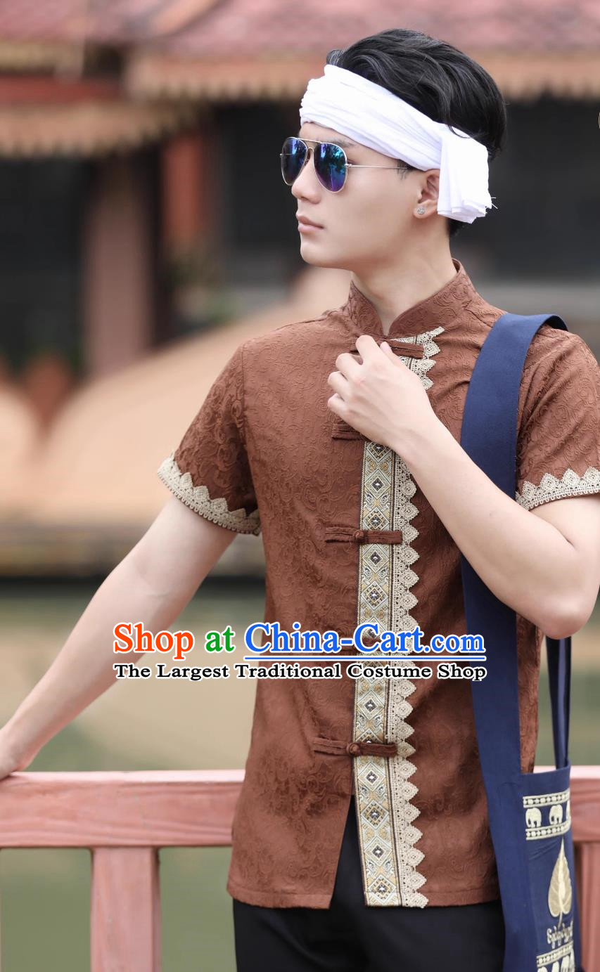 Dai Traditional Men Top Spring And Summer Short Sleeved Daily Brown Shirt