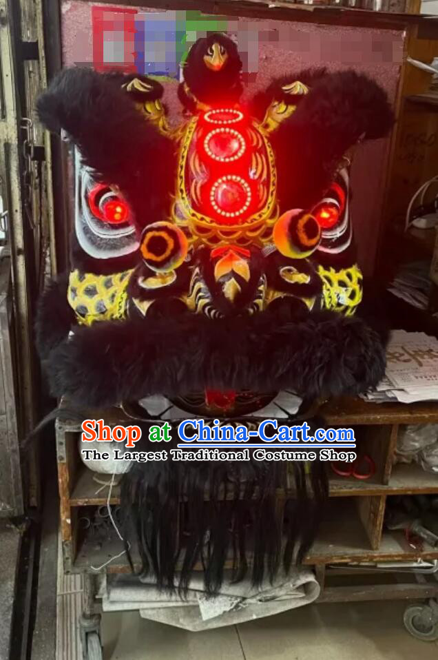 Professional LED Lights Eyes Dancing Lion Costume Handmade Lao Fu Zi Lion Chinese Black Fur Dance Lion Complete Set