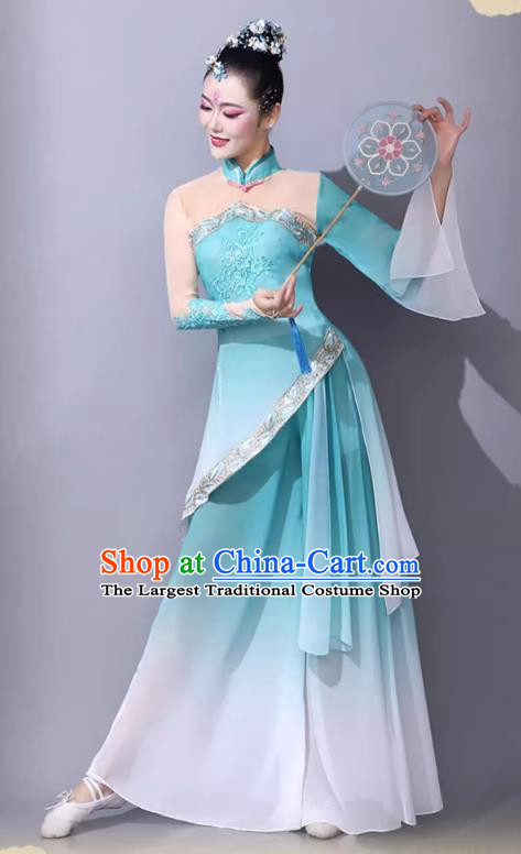 Jiaozhou Yangge Clothing Blue Fan Performance Outfit Classical Dance Performance Attire Chinese Female Art Exam Dance Costume