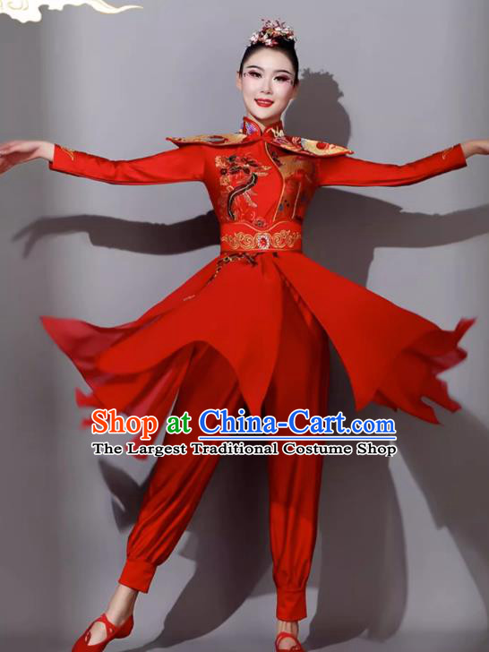 Female Fan Dance Red Outfit China Yangko Costume Classical Dance Clothing Drum Performance Costume
