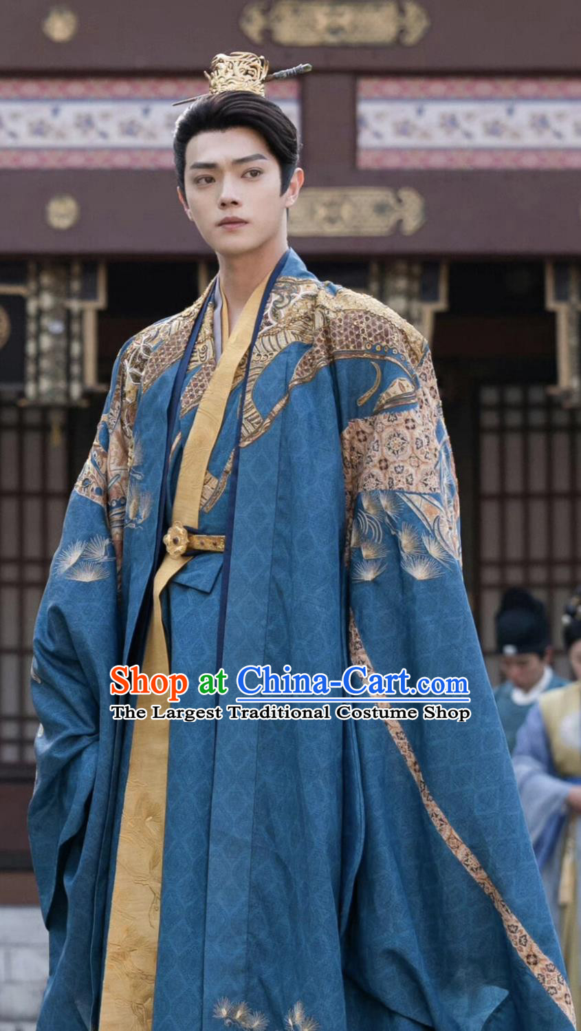 China Traditional Male Clothing Chinese Ancient Emperor Costumes TV Series Wonderland of Love Prince Li Yi Blue Outfit