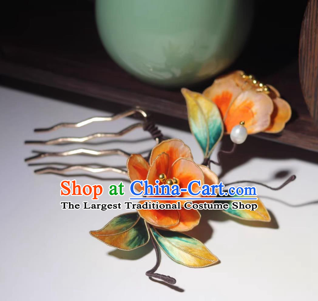 Chinese Traditional Headpiece Intangible Cultural Heritage Velvet Flower Hairpin Handmade Hanfu Silk Hair Comb Ancient Style Ming Dynasty Hair Jewelry