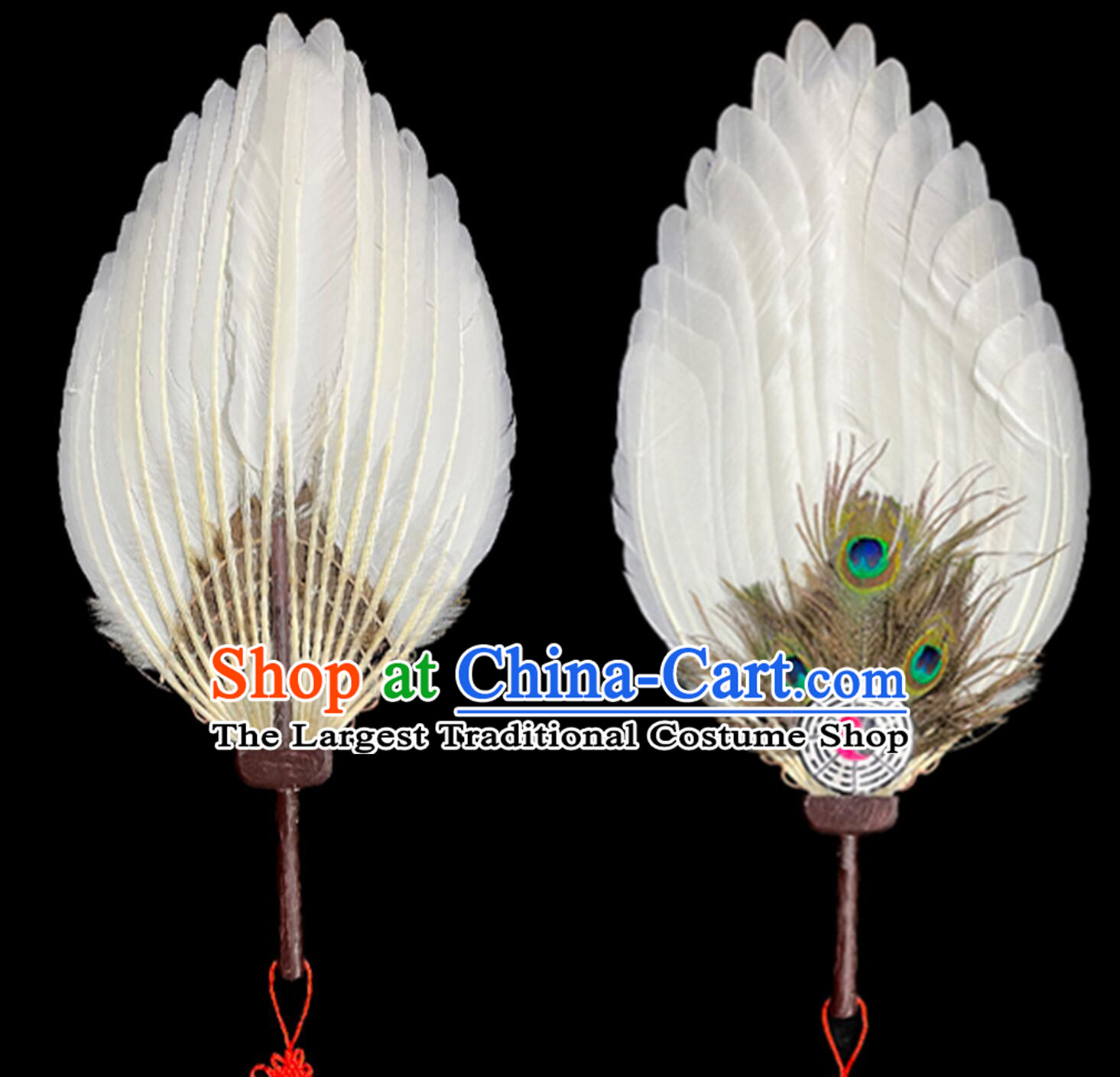 Handmade Kong Ming Fan White Feather Fan Chinese Historical Figure Zhuge Liang Feather Fan