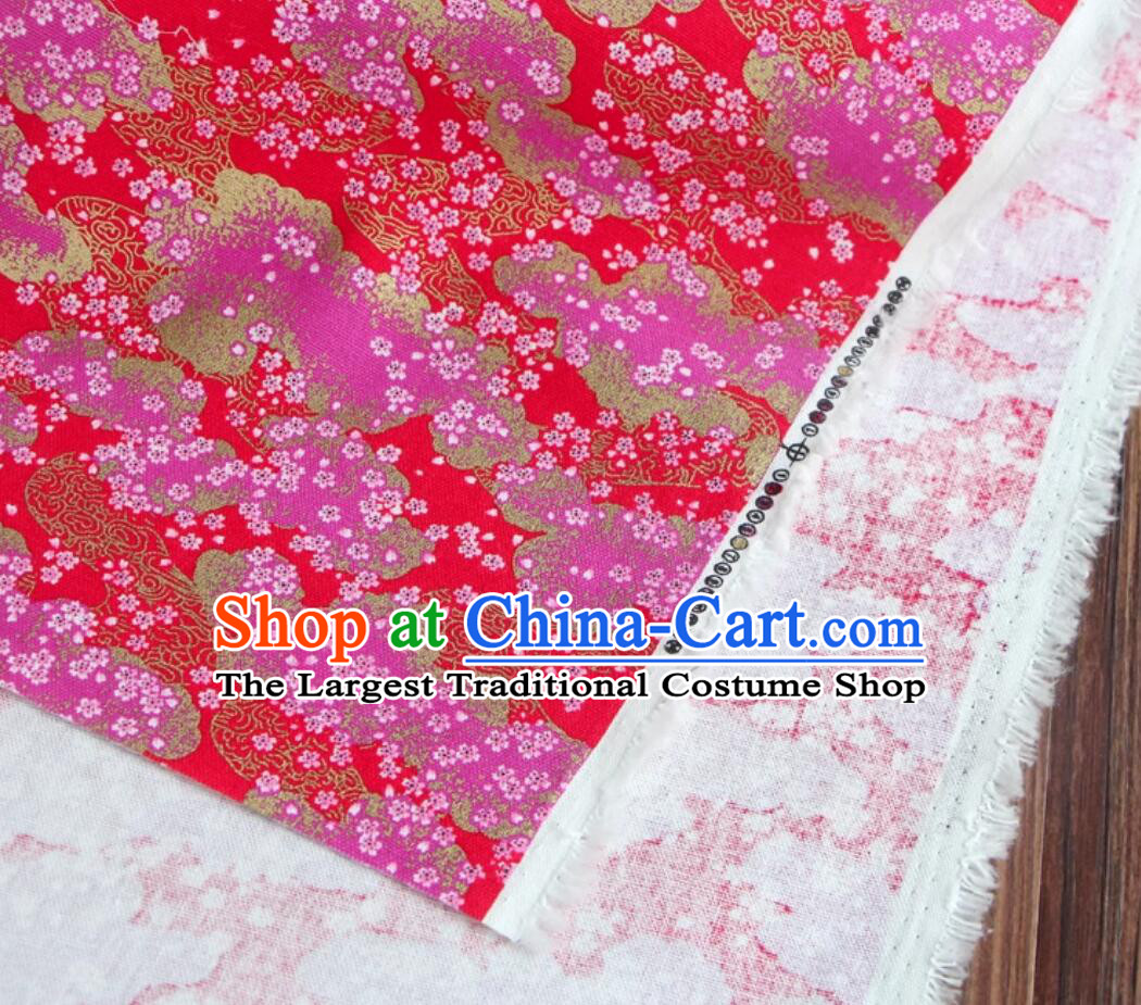 Red Traditional Japanese Fabric Classical Cherry Blossom Pattern Fabric
