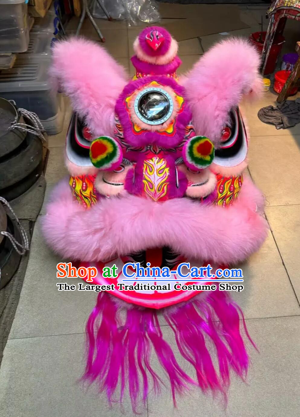 Chinese Lion Dance Equipment Online Shop China Fut San Dancing Lion Traditional Handmade Pink Wool Lion Costume Complete Set