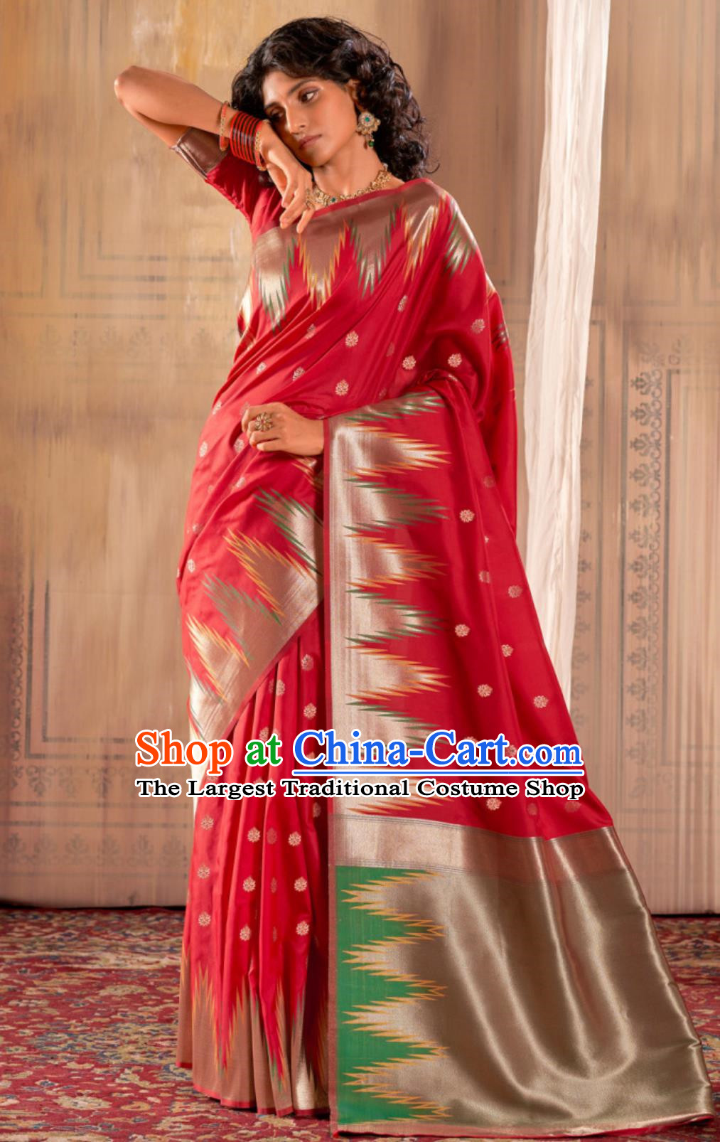 India Court Fashion National Clothing Traditional Indian Women Red Sari Dress