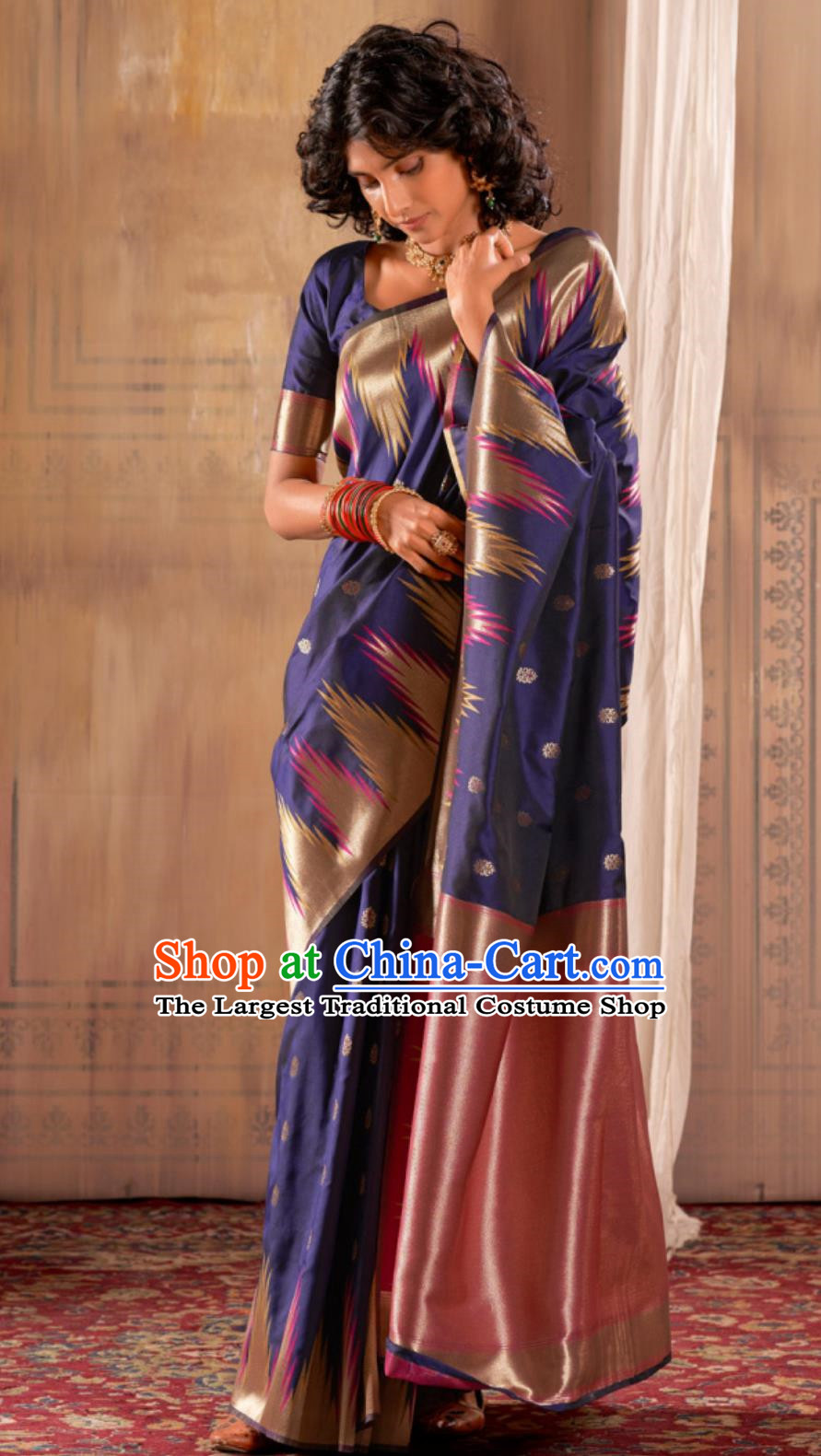 Indian National Clothing Traditional Women Purple Sari Dress India Court Fashion