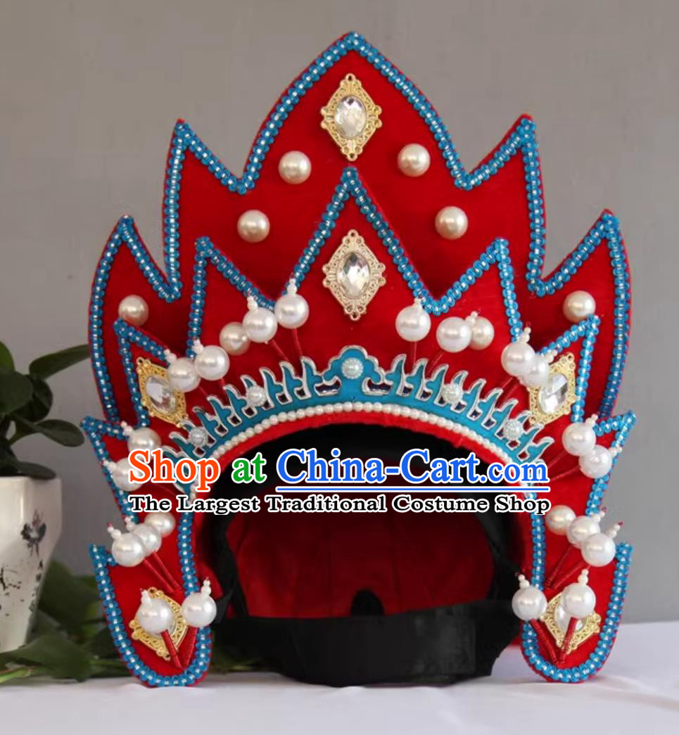 Red General Helmet China Sichuan Face Changing Hat Stage Magic Performance Headwear
