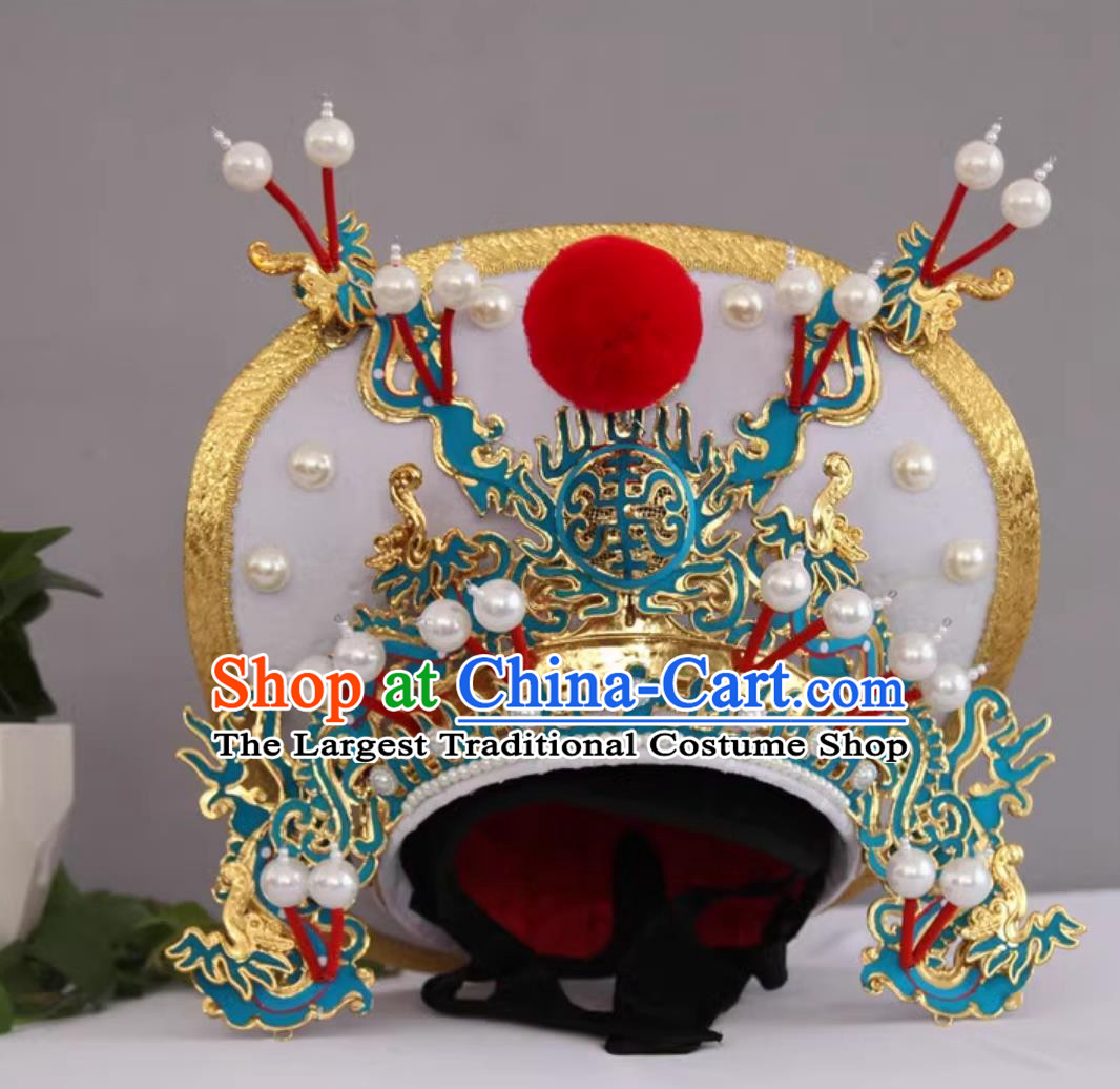 White Handmade Magic Show Marshal Helmet China Sichuan Opera Face Changing Hat Bian Lian Performance Headwear