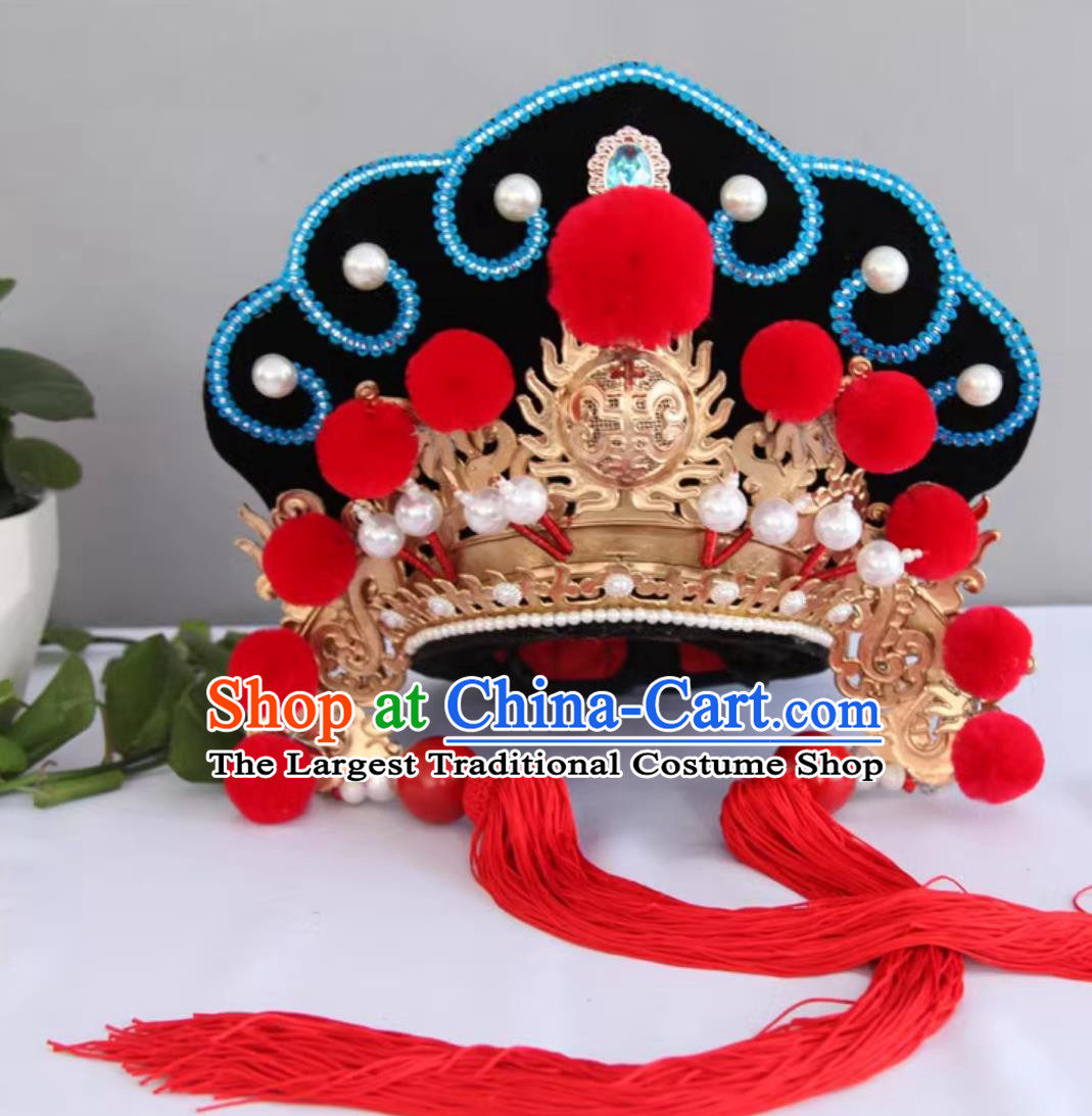 Black China Sichuan Opera Face Changing Hat Top Bian Lian Performance Headwear Handmade Magic Show Helmet