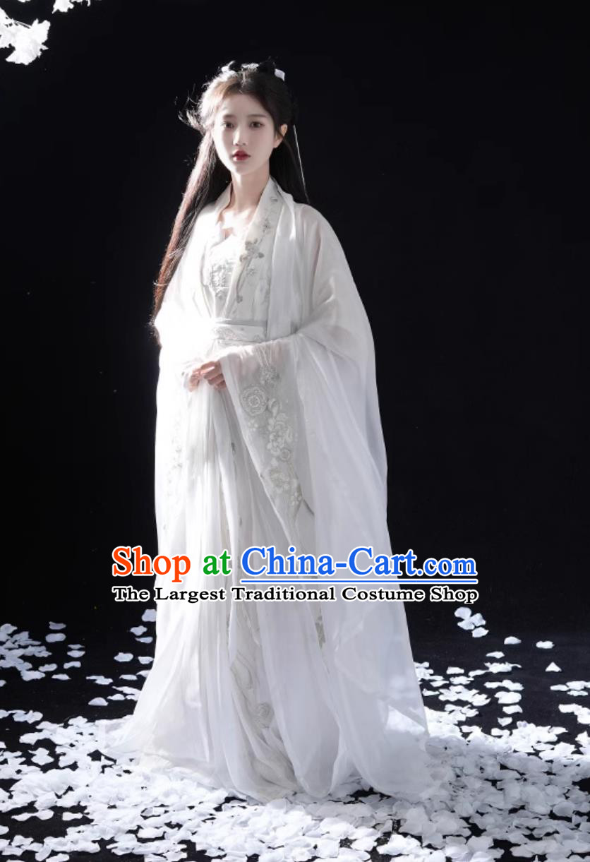 China Wuxia Swordswoman Clothing Ancient Super Heroine Costume Traditional White Hanfu Dress