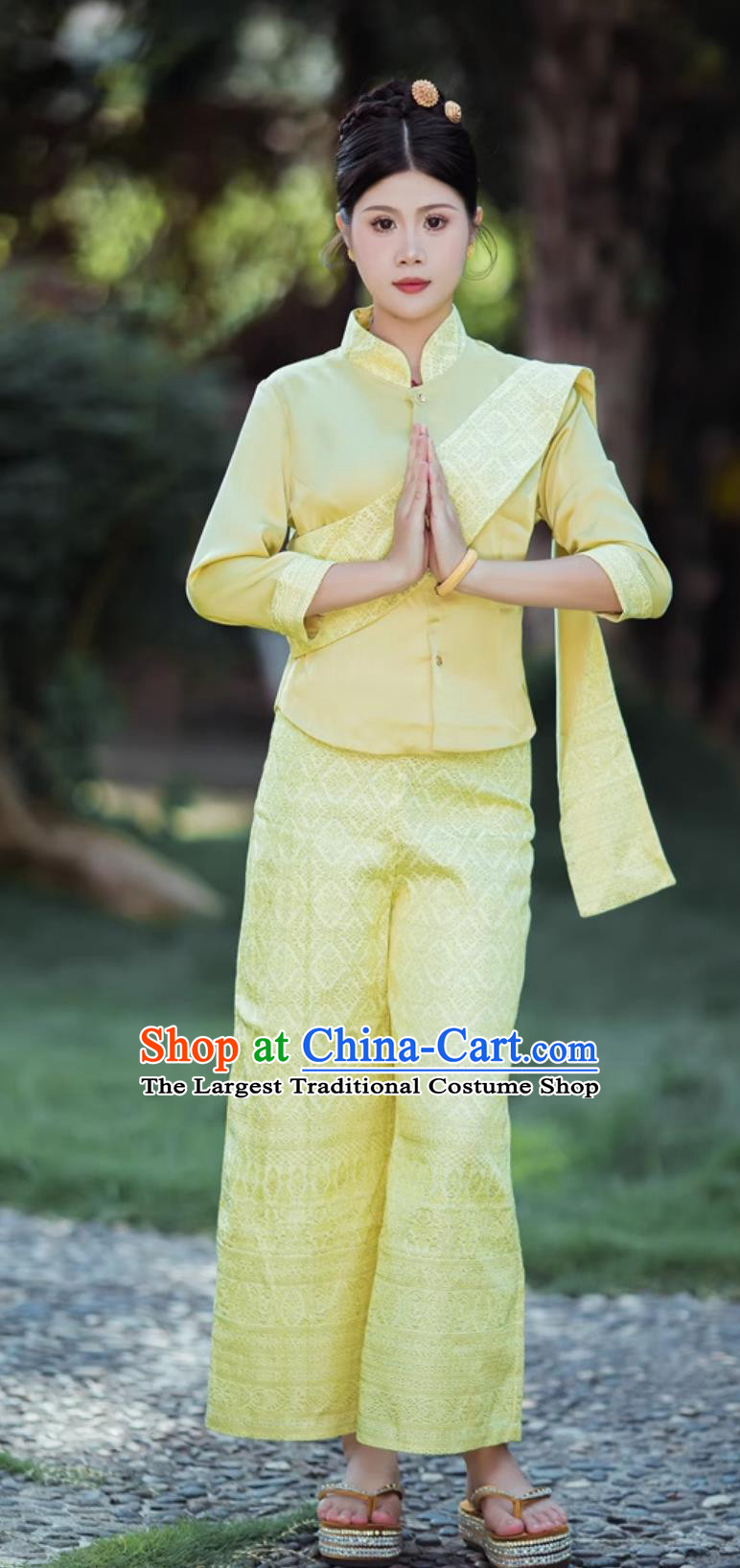 China Xishuangbanna Clothing Thailand Shirt and Pants Yellow Set Thai Style Work Clothes