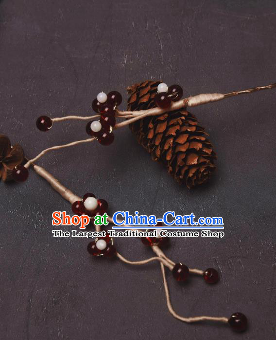 Handmade Red Berry Hair Clips Traditional Chinese Hanfu Hair Jewelries Ancient Swordswoman Hairpins