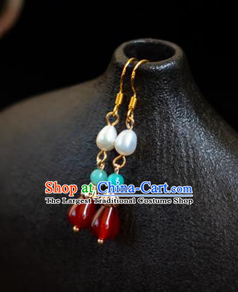 China Traditional Chinese Hanfu Ear Jewelries Ancient Empress Earrings Handmade Ming Dynasty Agate Eardrops