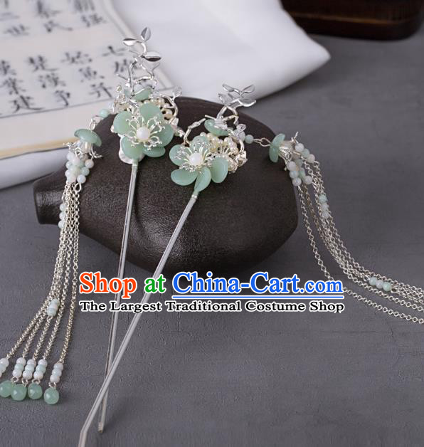 Traditional Chinese Hanfu Hair Jewelries China Ancient Princess Tassel Hairpins Handmade Song Dynasty Green Hair Clips