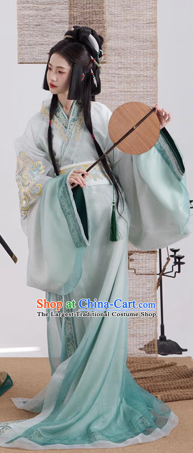 Chinese Jin Dynasty Princess Green Dress Traditional Female Hanfu Ancient China Court Lady Costume