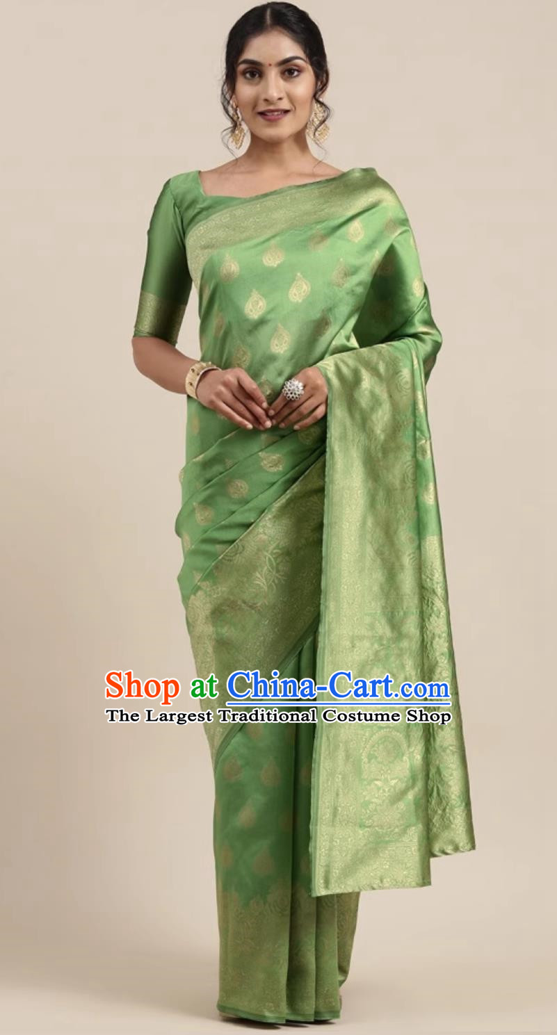 Traditional Green Dress Woman Sari India Festival Clothing Indian National Costume