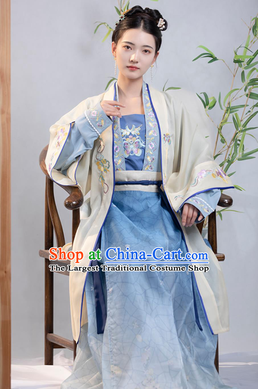 Traditional Hanfu Blue Outfit China Song Dynasty Young Lady Clothing Ancient Woman Costume